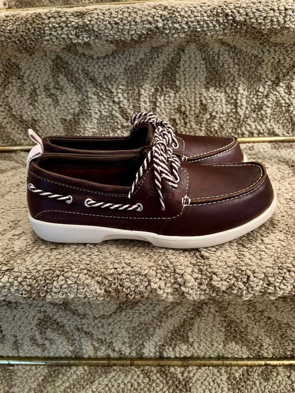 NWT Women's Crocs Above Deck Espresso Brown Leather Flats Boat Shoes Size 7 M - Picture 5 of 9